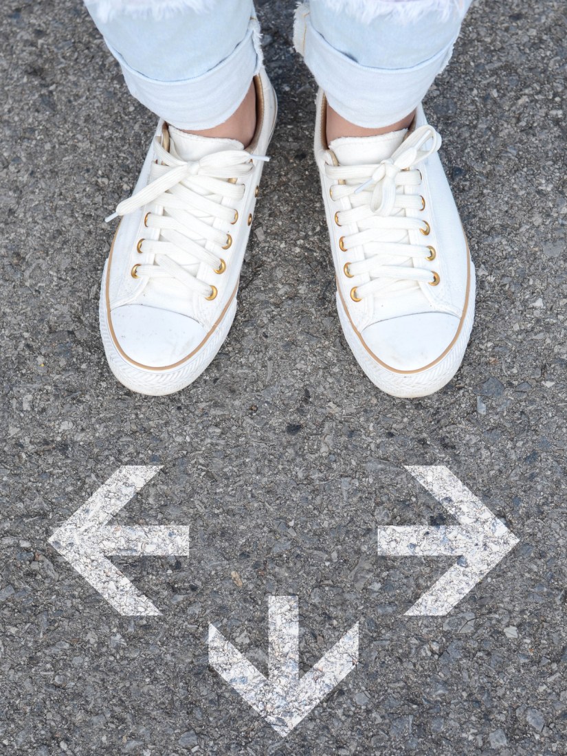 White casual shoes making decision